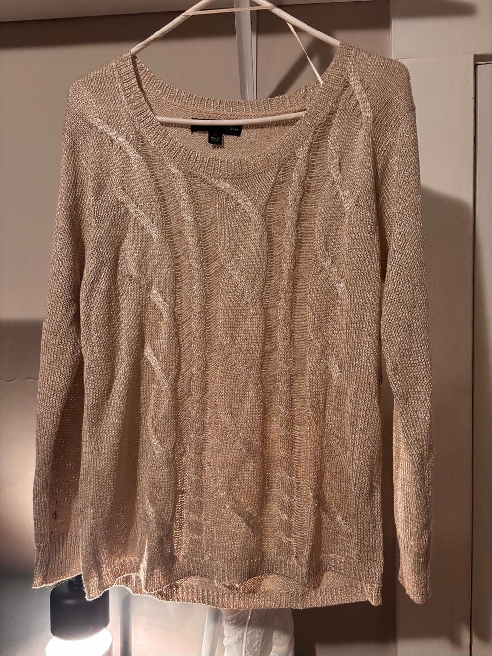 Rock & Republic Beige Cable Knit Scoop Neck Sweater